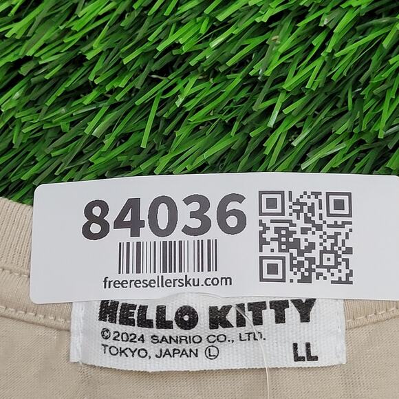 Hello-Kitty Crop-Top Shirt Womens M/L 19x17 Sanrio Spellout Ivory - Picture 4 of 14